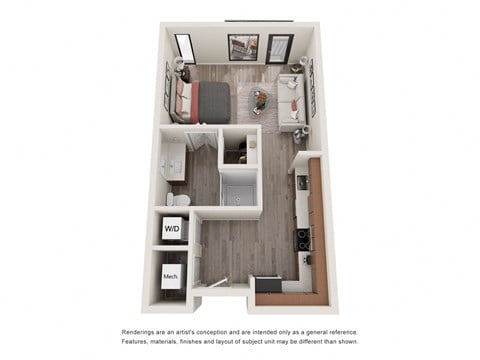 Floor plan for studio, 1 bath, 446 sqft